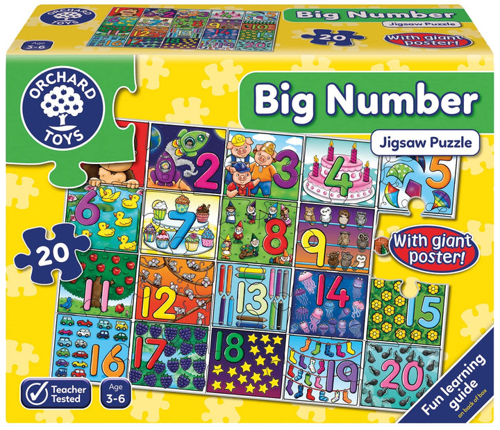 Orchard Toys Big Number Jigsaw Puzzle, 20 Piece 1-20 Educational Puzzle for Kids Ages 3-6, Develops