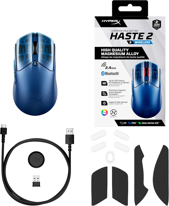 HyperX Pulsefire Haste 2 S Kabellose Gaming-Maus, Magnesiumgehäuse, Ultra-leicht, 64 g, Akku 120 h,