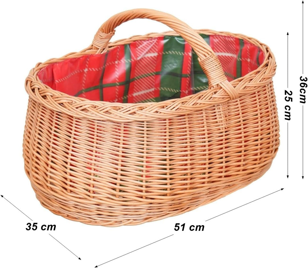 Einkaufskorb mit Stoffbezug Weidenkorb Autokorb Weide Korbwaren Korb Schottenkaro/Kariert (L) 51 x (