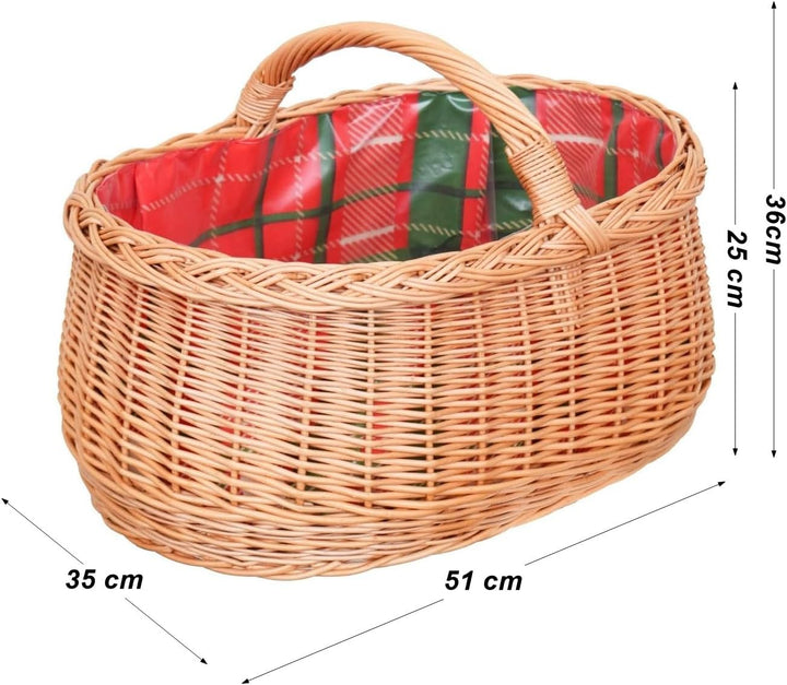 Einkaufskorb mit Stoffbezug Weidenkorb Autokorb Weide Korbwaren Korb Schottenkaro/Kariert (L) 51 x (
