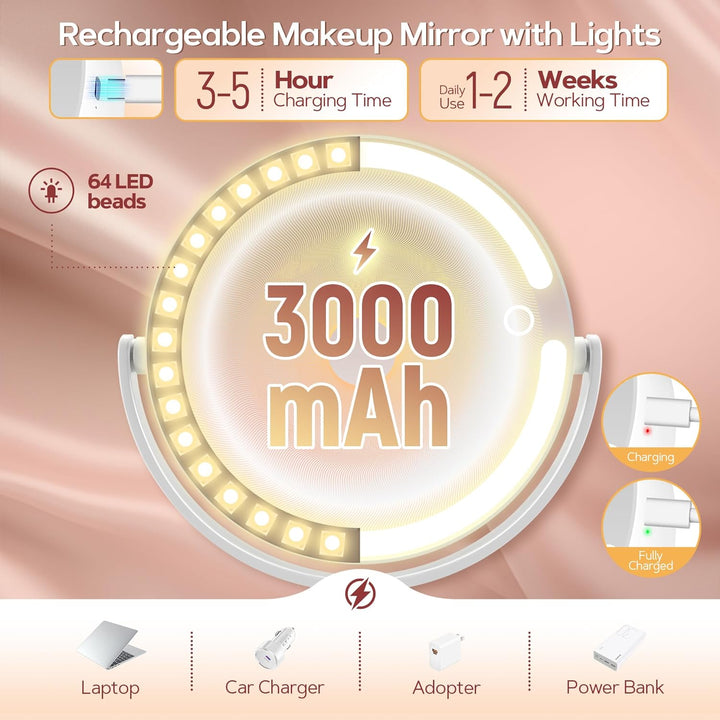 B Beauty Planet Beleuchteter Makeup Spiegel 30X Vergrösserungsspiegel mit 3 Farblicht, dimmbare LED