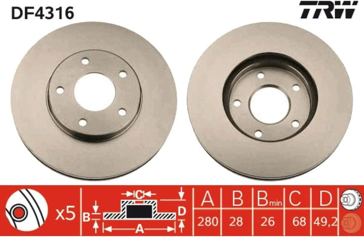 TRW DF4316 Bremsscheibe - (Paar)