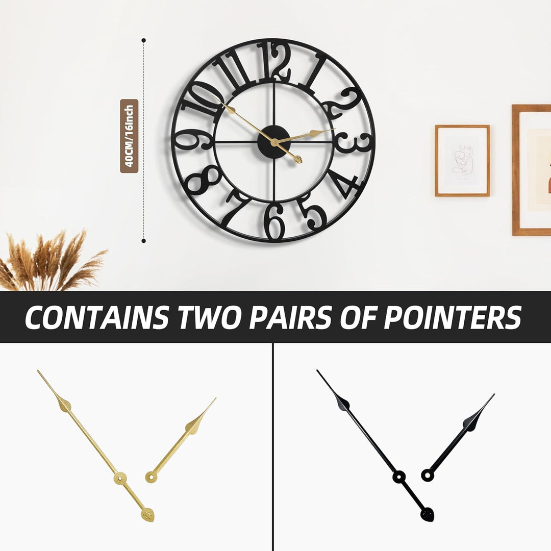 HAITANG Grosse Modern Wanduhr Wohnzimmer, Schwarz Wanduhr Rund Metall Geräuschlos Nicht Tickend Batt