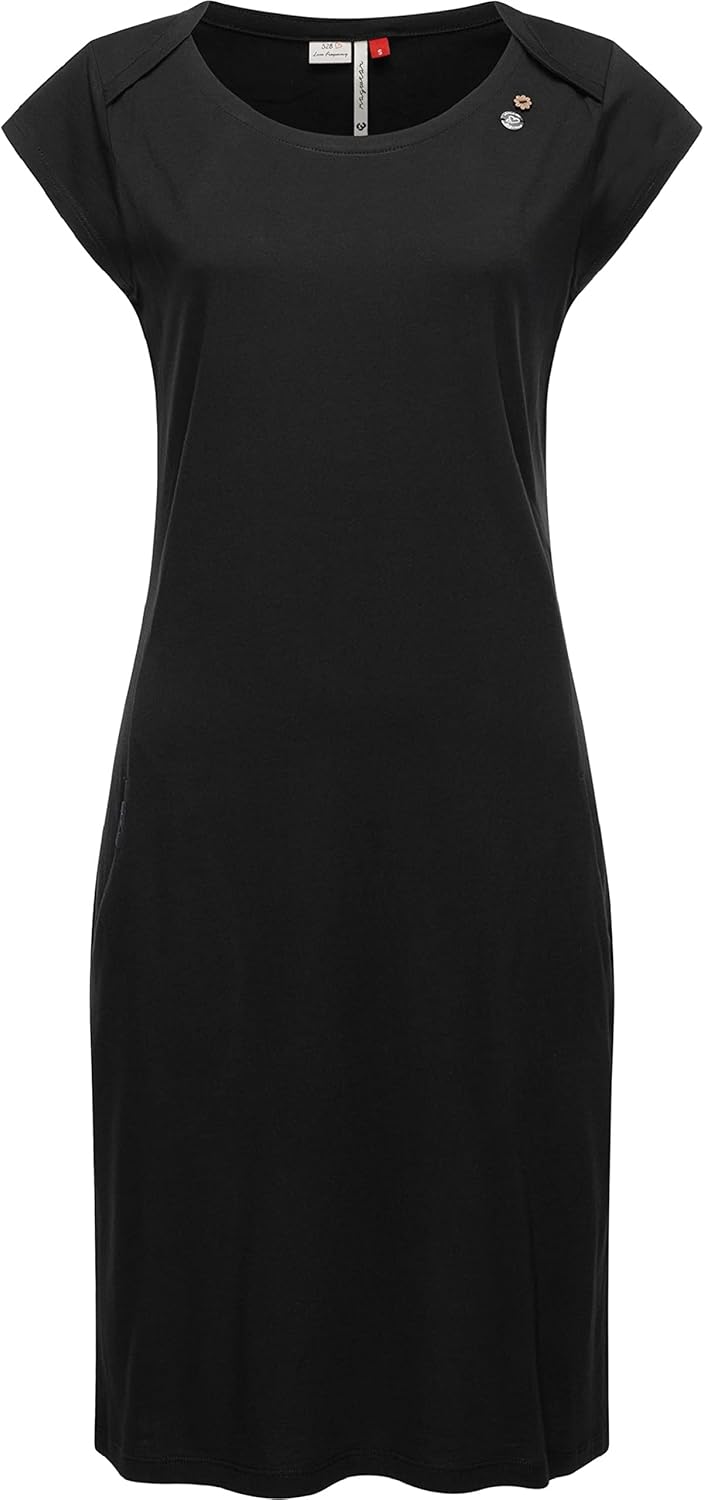 Ragwear Damen Midi Kleid Sommerkleid Rivan Solid XS-XXL S Tall Schwarz, S Tall Schwarz