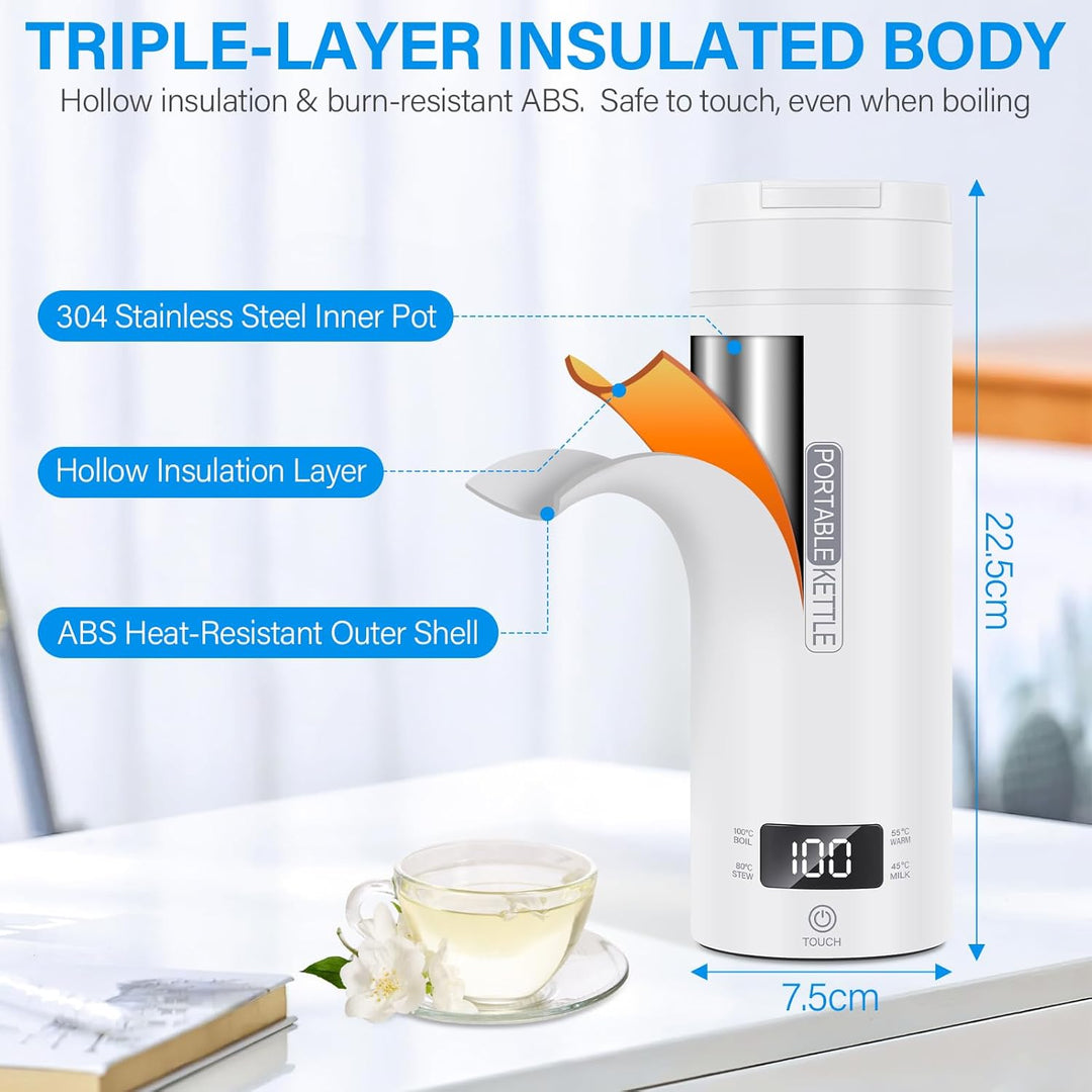 Mkitnvy Elektrischer Reisewasserkocher Klein 500ML, Tragbarer Elektrischer Wasserkochers, 304 Edelst