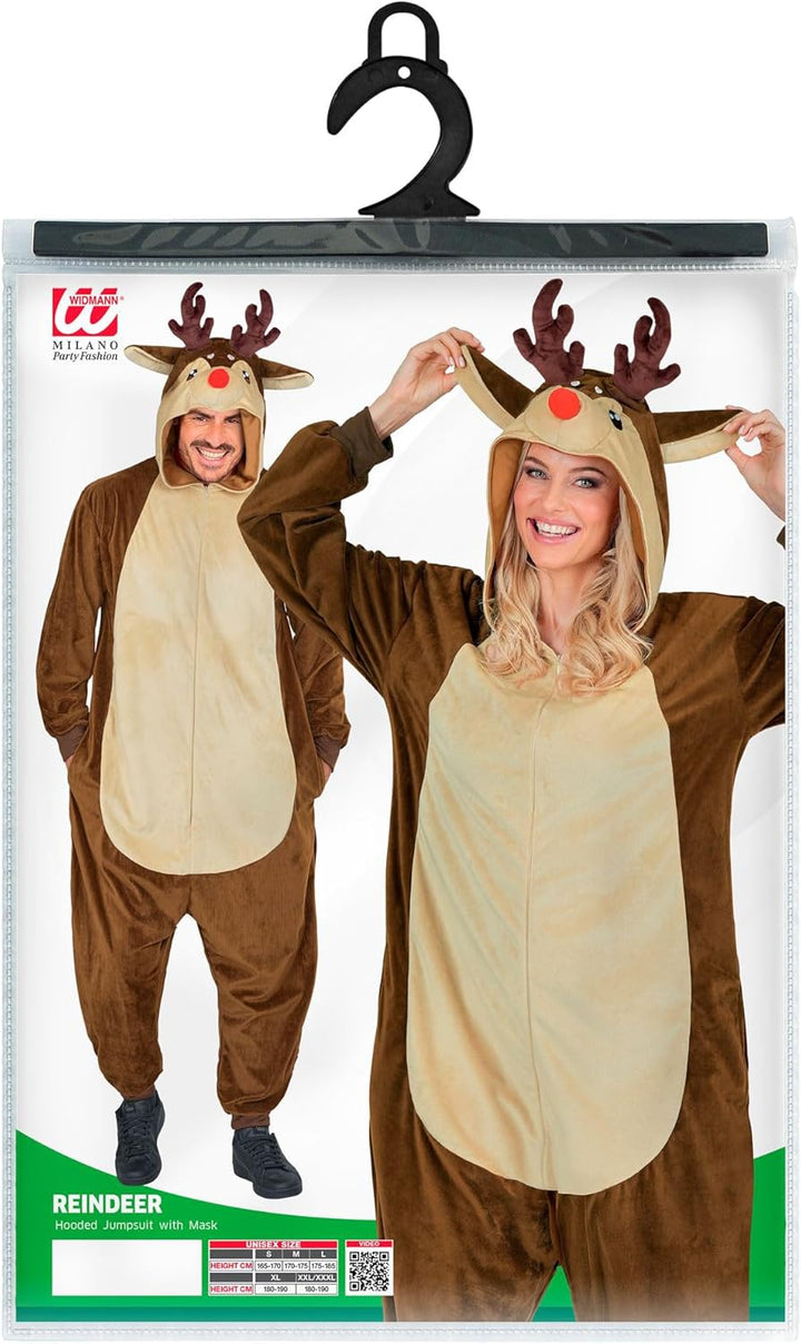 W WIDMANN MILANO Party Fashion - Tier Overall für Erwachsene, weicher Plüsch Jumpsuit mit Kapuze, Ti