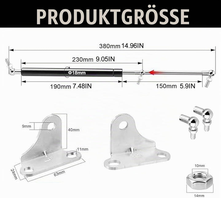 Gasdruckfeder 380mm 200N 20kg (2 Stück) – Gasdruckdämpfer Universelle Schwerlast Gasdruckfedern mit