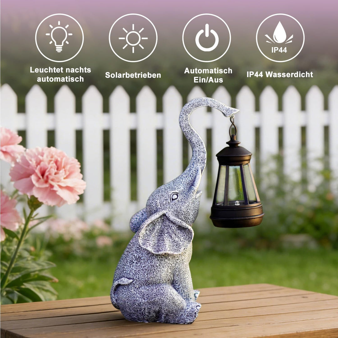 Elefanten Deko mit Solar Laterne Gartenfiguren - für Aussen Gartendeko mit Wetterfest LED Solarlampe
