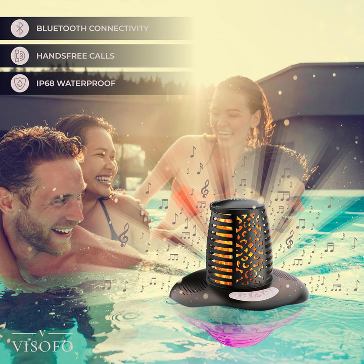 VISOFO Schwimmender Bluetooth-Pool-Lautsprecher mit Lichtern | Poolzubehör über dem Boden und im Erd
