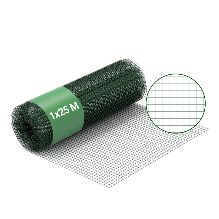 Wiltec Maschendrahtzaun Grün 1x25 m 100 cm Höhe 1,42 mm Stärke 25x25 mm Maschengrösse, Volierendraht