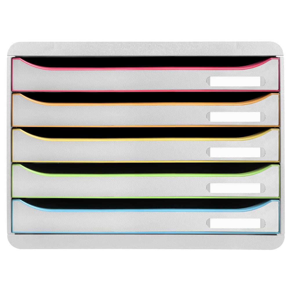 Exacompta 308913D Ablagebox Harlekin mit 5 Schubladen für DIN A4+ Dokumente. Belastbare Schubladenbo