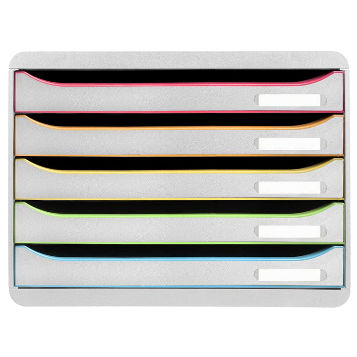 Exacompta 308913D Ablagebox Harlekin mit 5 Schubladen für DIN A4+ Dokumente. Belastbare Schubladenbo