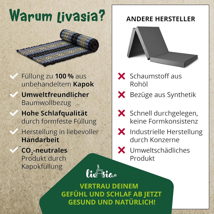livasia Rollmatte Rollmatratze L-200x110x4,5cm, Gästebett Gästematratze 1 Person, Reisebett Kofferra
