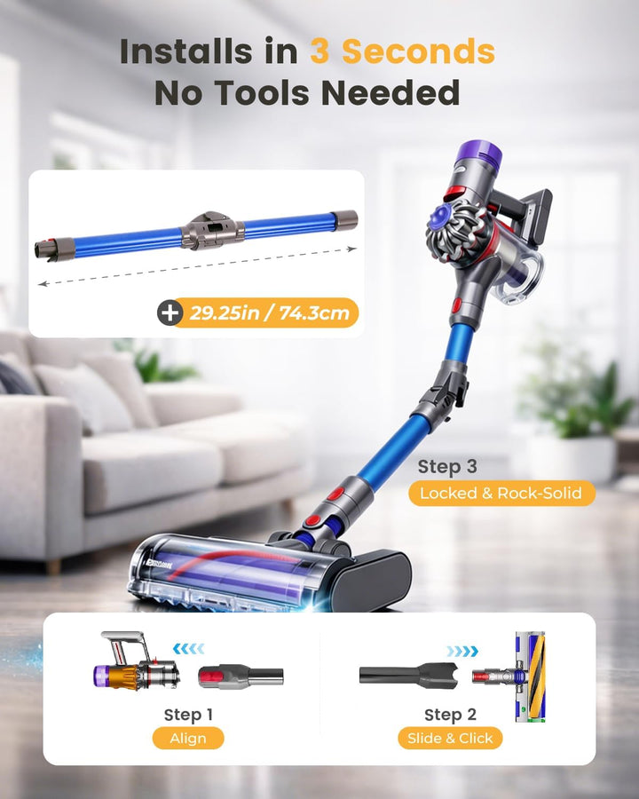 360° Drehung Verlängerungsrohr Kompatibel mit Dyson V7,V8,V10.V11 Staubsauger Ersatzteile,74.3cm Fal