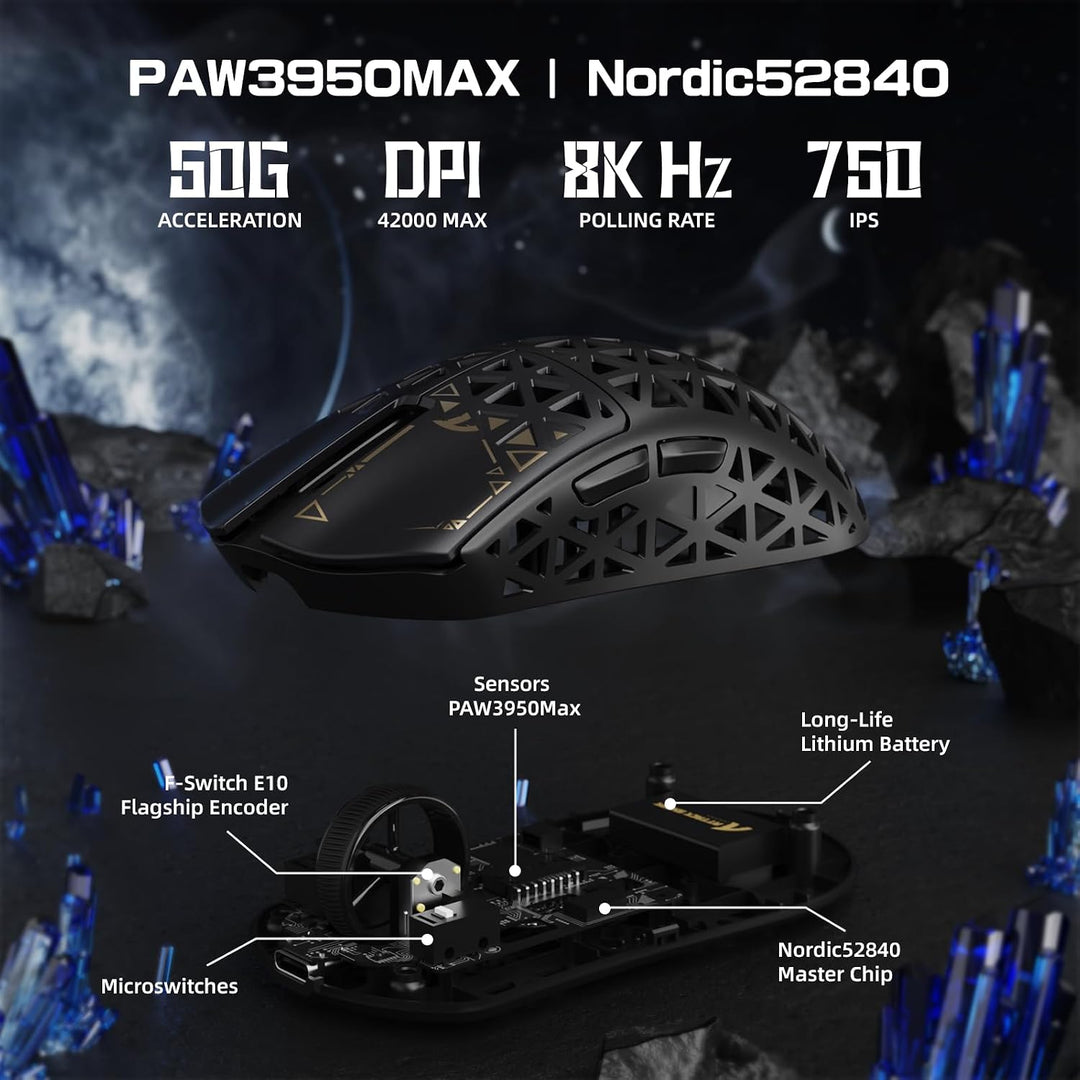 ATTACK SHARK R5 Ultra Carbonfaser HyperSpeed Kabellose Gaming-Maus, 39g ultraleichte Maus, 2,4G/BT/U