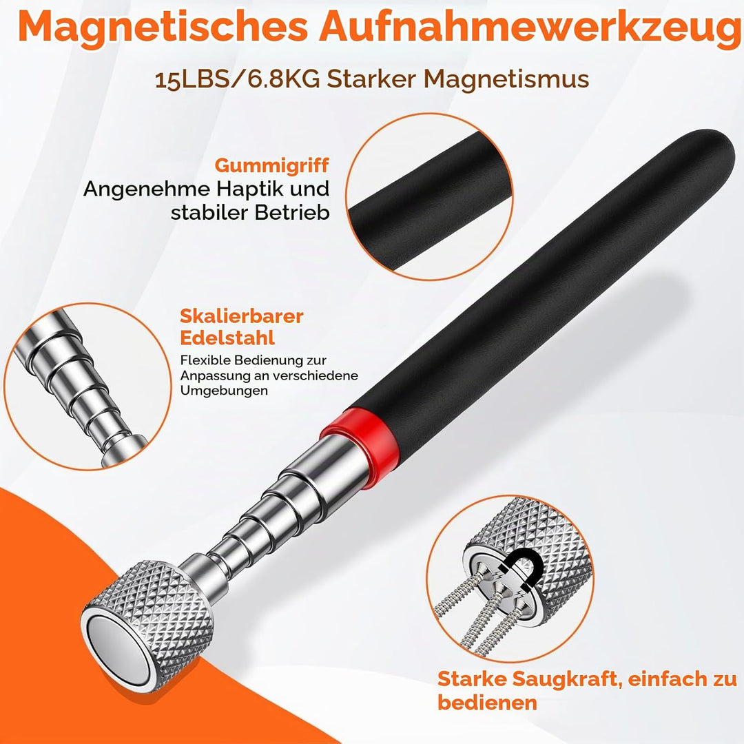 Preciva 3-tlg. Pick Up Tool Set, inkl. Magnet Teleskopstab(18-77cm) bis zu 6,8kg(15lb) Tragkraft + f