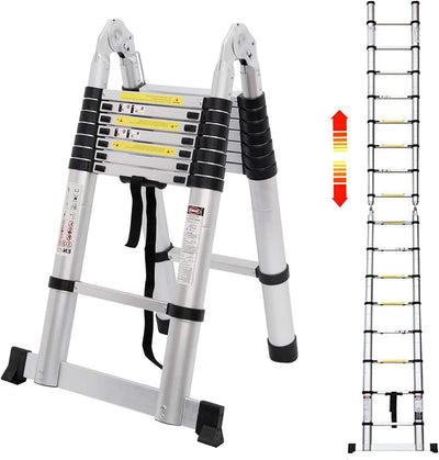 5M Teleskopleiter Alu Leiter Ausziehbare Klappleiter 2.5M + 2.5M Teleskop Leiter mit Stabilisator, H