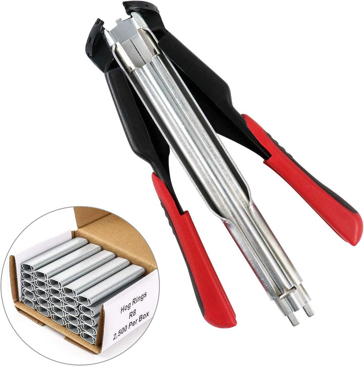 QWORK Hog Ring Zange Kit, Automatische Zaun Zange mit 2500 Stück Hog Ringe für Tierzaunmatratzen, Au