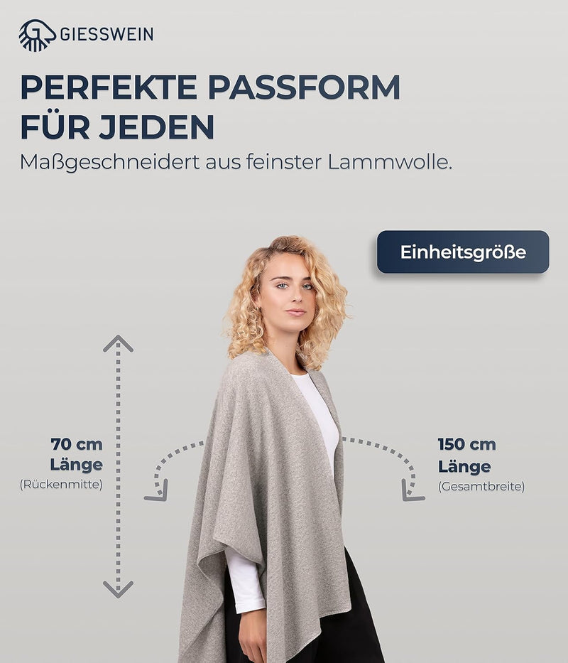 GIESSWEIN Merino Lambswool Cape - Eleganter Feinstrick Überwurf aus Lammwolle, Merinowolle Cape für