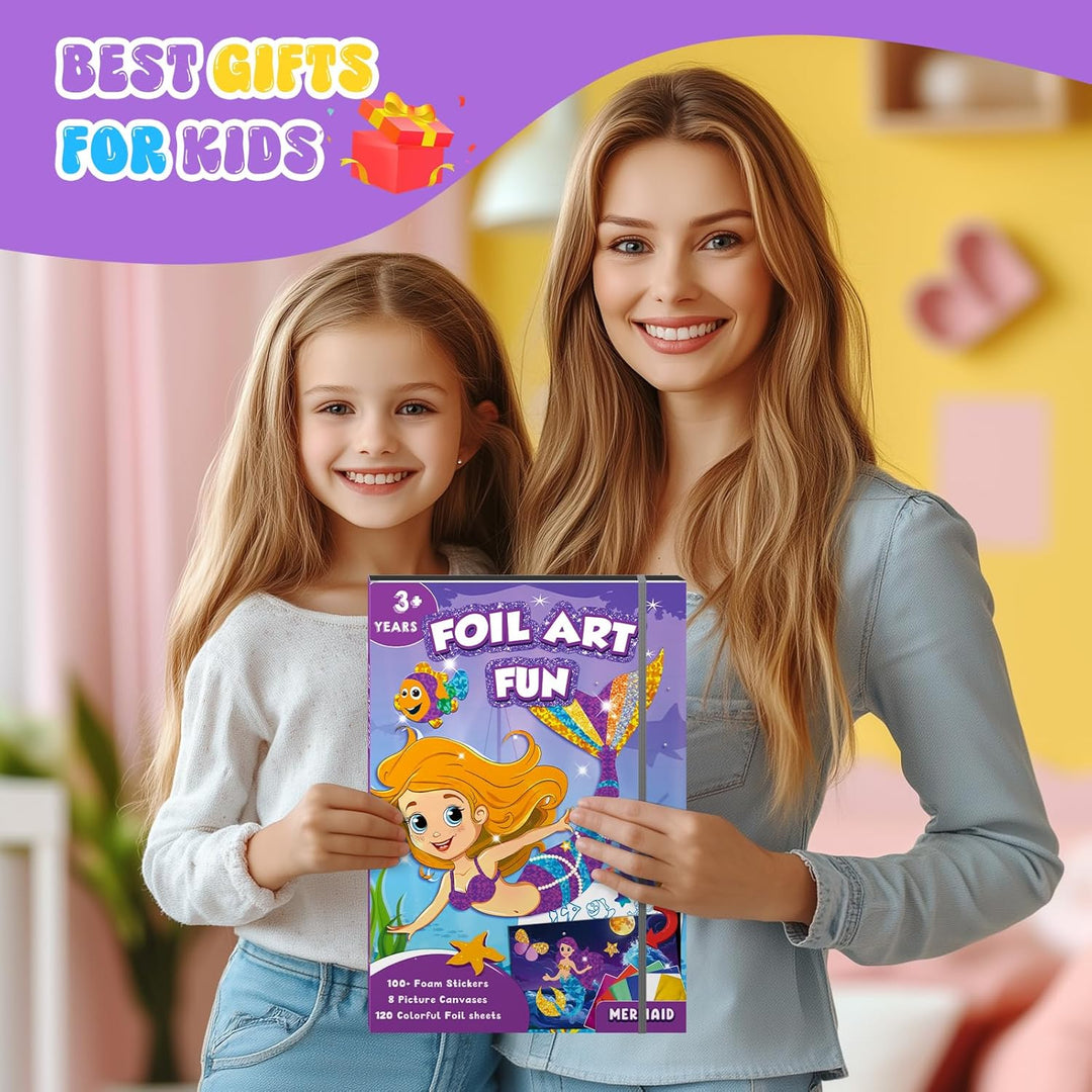Lustiges Folien-Kunst-Set für Kinder, Meerjungfrau und Prinzessin, Folienkunst für Kinder, Kunst-Bas