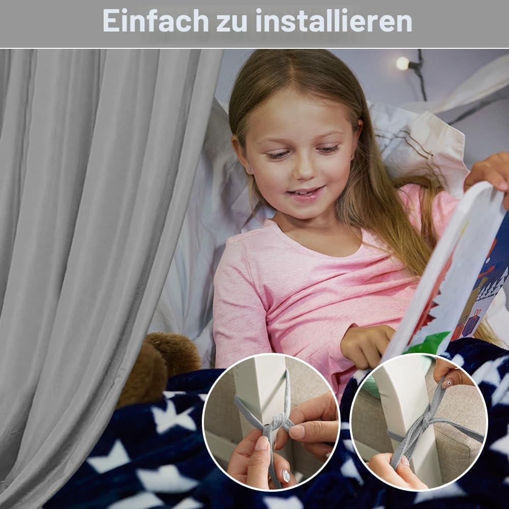 HOTUT Hausbett Himmel,2 Stück Betthimmel Babybett aus Musselin,Weich und atmungsaktiv Baldachin Kind