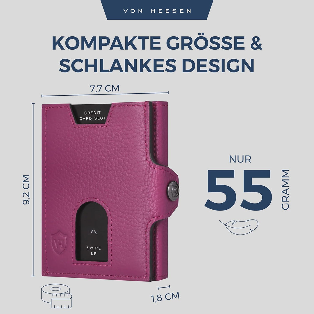 VON HEESEN Slim Wallet mit RFID Schutz - Geldbörse Herren klein - Mini Geldbeutel Damen Portmonee -