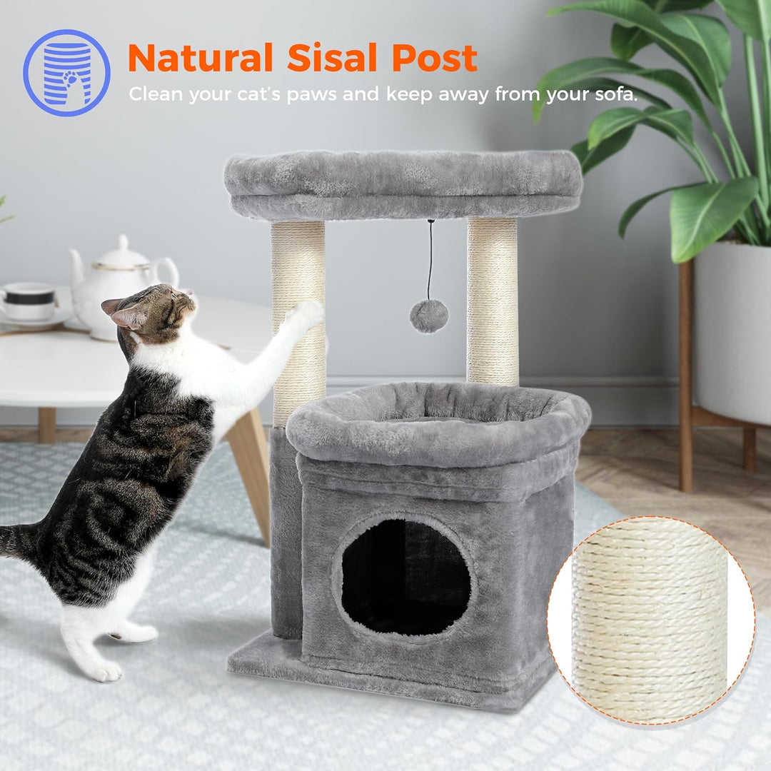 PAWZ Road Kleiner Katzenbaum, mehrstöckiger Katzenturm mit Sisal-überzogenem Kratzbaum, gemütlicher