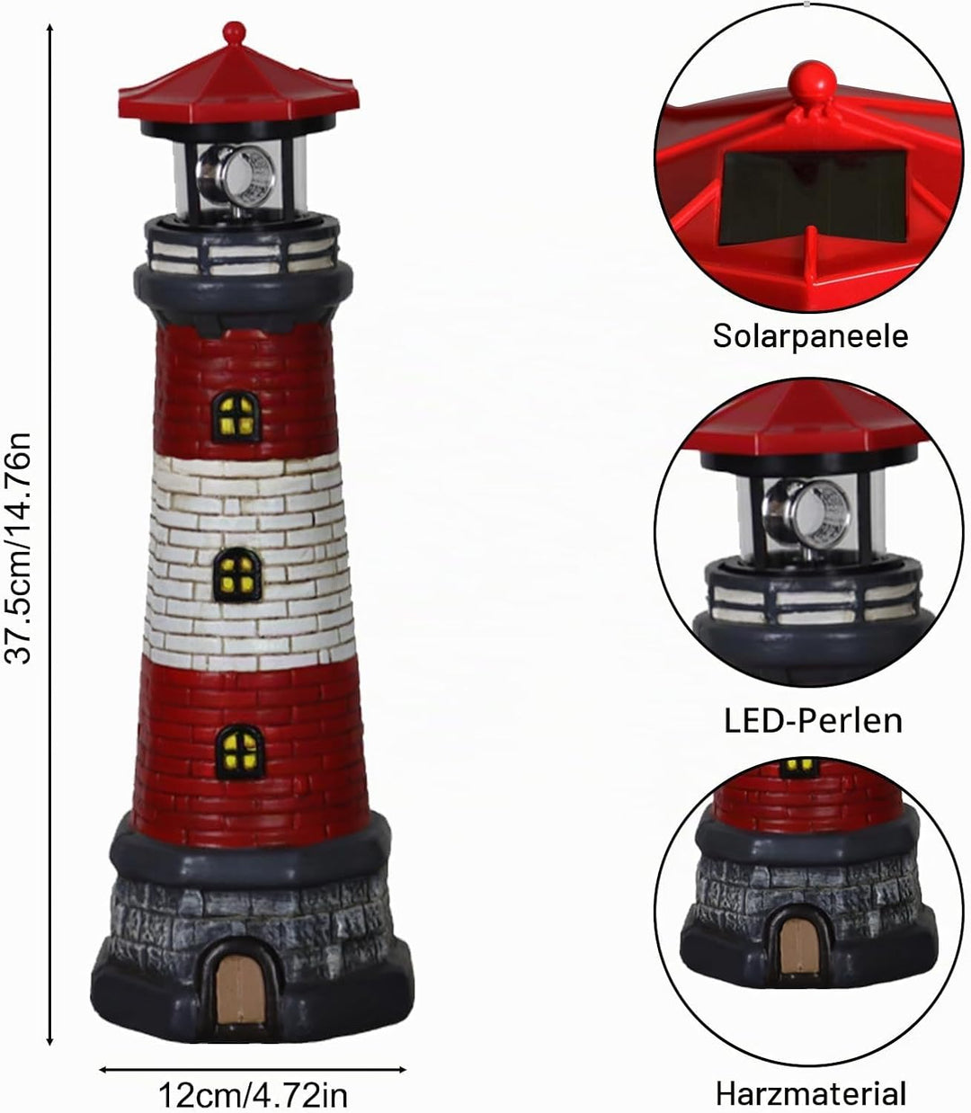 Solarbetriebene Leuchtturm Wasserdicht mit Rotierenden Leuchtfeuer Leuchtturm Solarleuchten für Hof