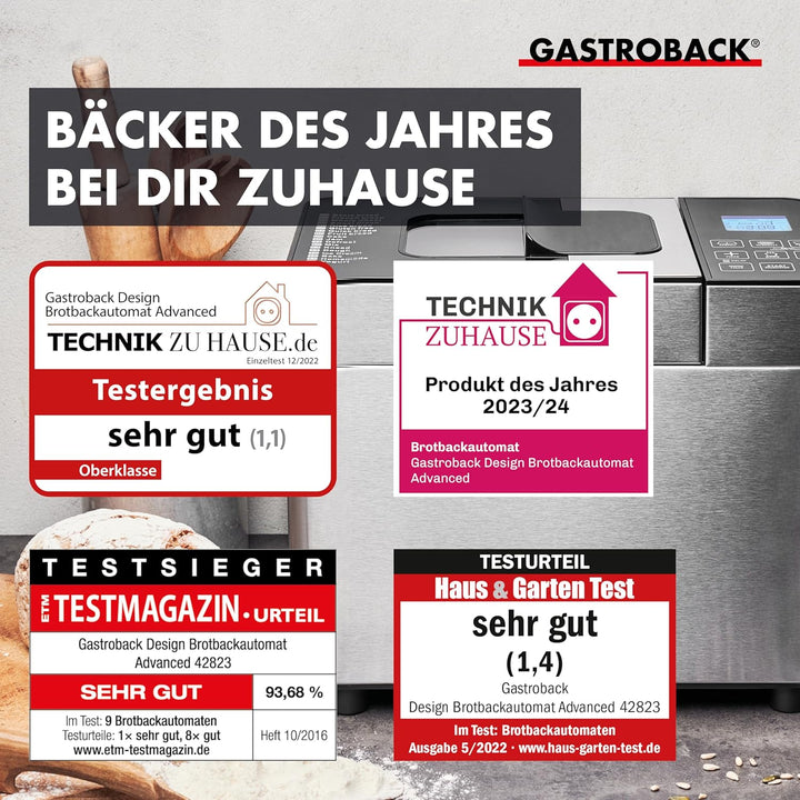 Gastroback 42823 Design Brotbackautomat Advanced, Edelstahl Brotbackmaschine 18 Programme, automatis