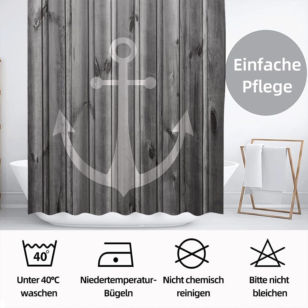 Rustikaler Grauer Anker Holz Duschvorhang Badezimmer Dekorative 180 x 200 cm H180 x B200 cm (1er Pac