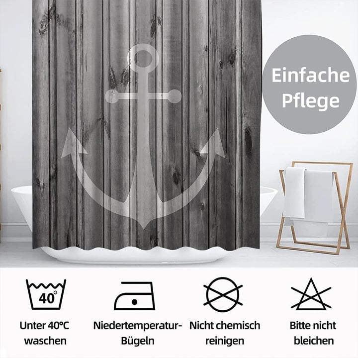 Rustikaler Grauer Anker Holz Duschvorhang Badezimmer Dekorative 180 x 200 cm H180 x B200 cm (1er Pac