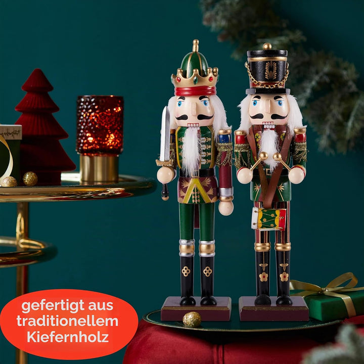 THE TWIDDLERS 2 Grosse Nussknacker Weihnachtsfiguren aus Holz, 30cm - Traditionelle Weihnachtsdeko