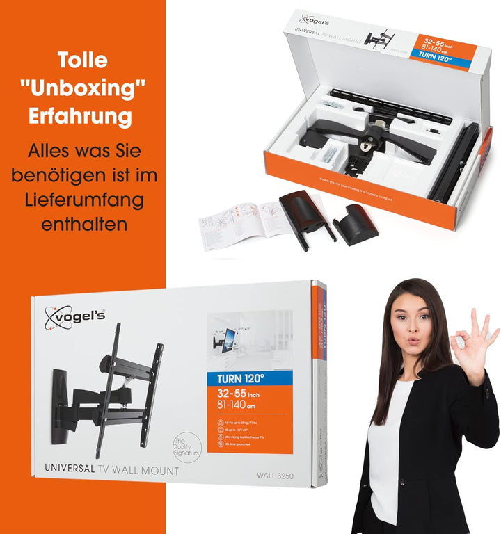 Vogel's WALL 3250 schwenkbare TV Wandhalterung für 32-55 Zoll Fernseher, max. 35 kg, schwenkbar bis