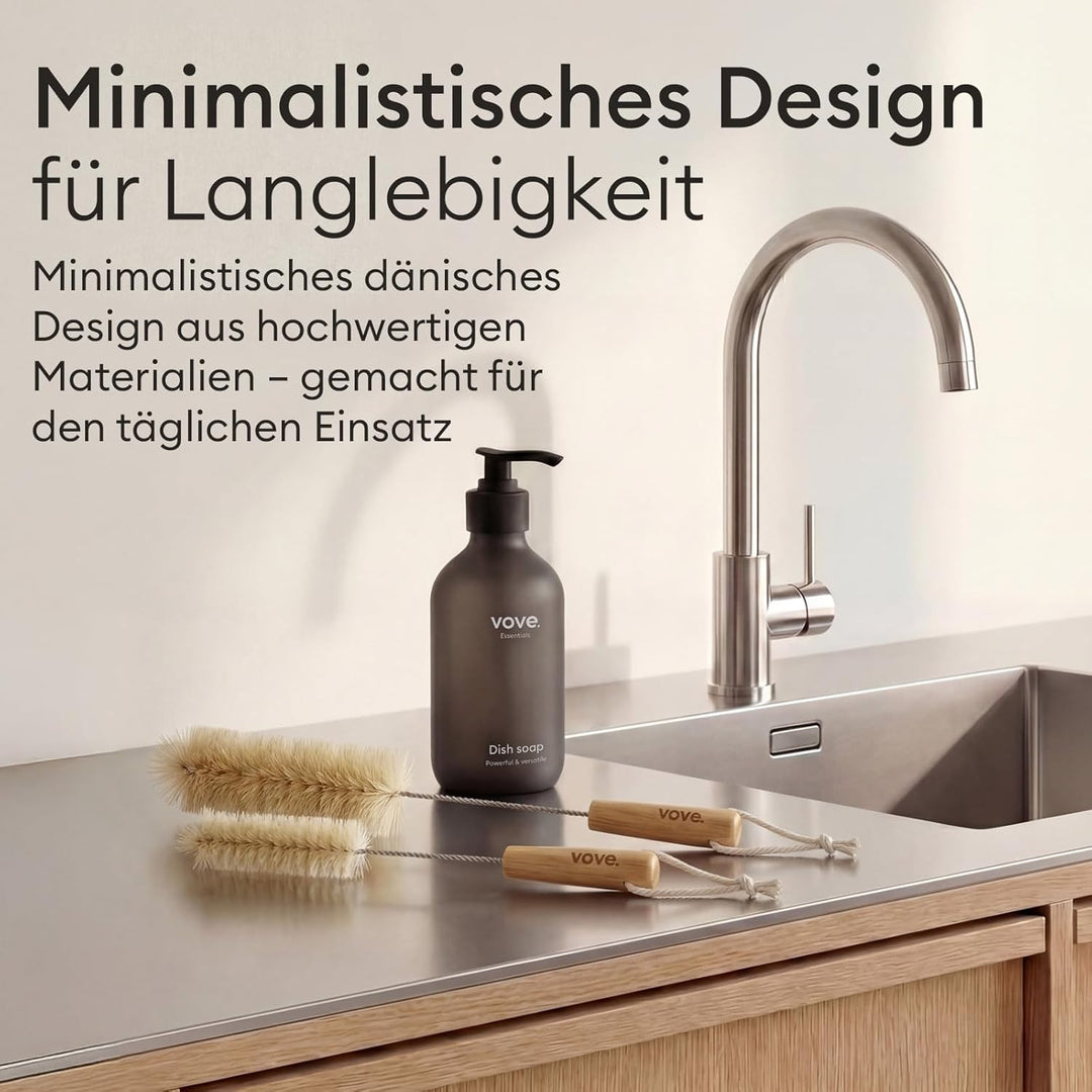 Vove Flaschenbürsten-Set 4-teilig aus Natur-Sisal mit Bambusgriffen, plastikfrei, inkl. Strohhalmrei