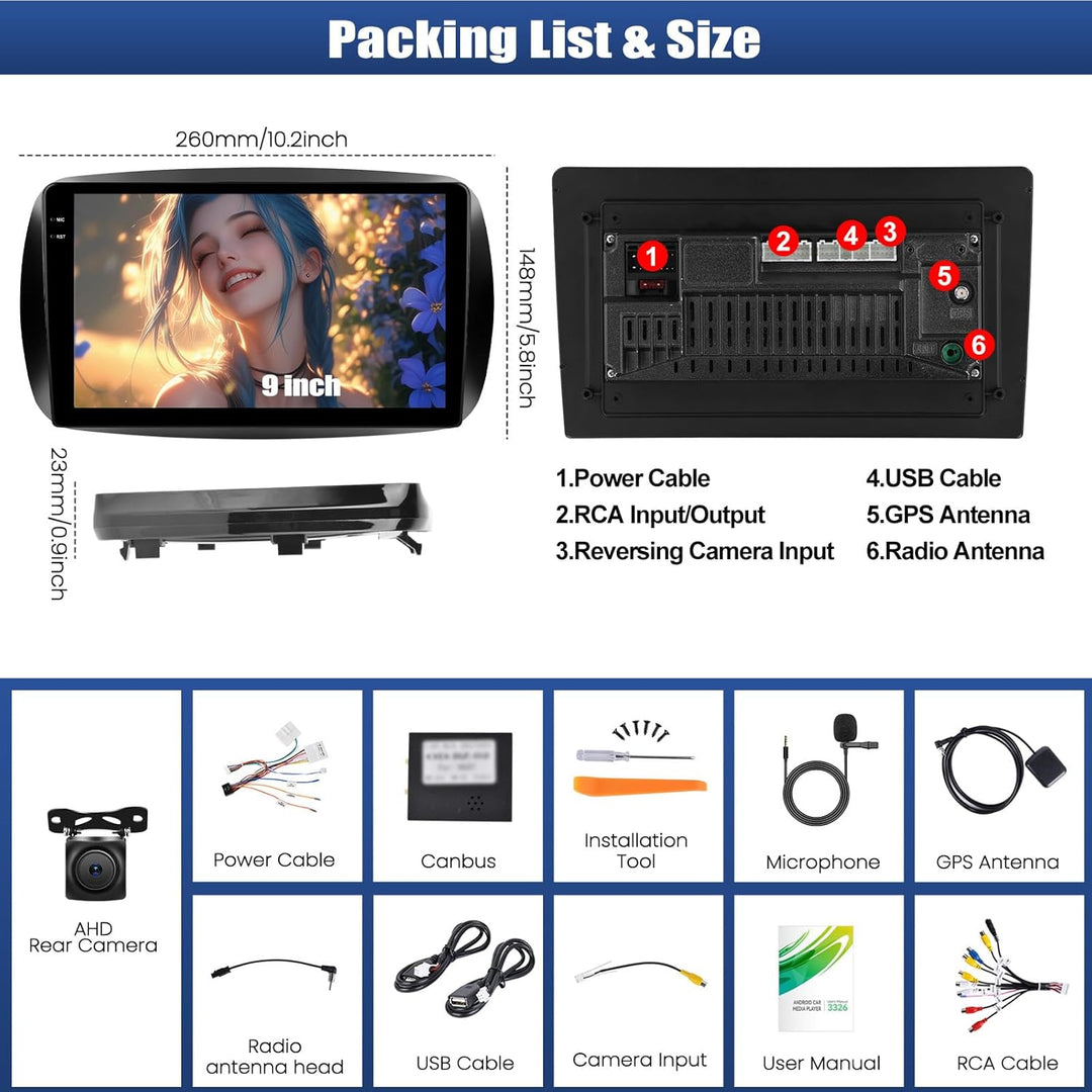 CAMECHO 4+128G 9 Zoll Android 15 Autoradio für Mercedes Benz Smart 453 Fortwo 2014-2020, Benz Navi R