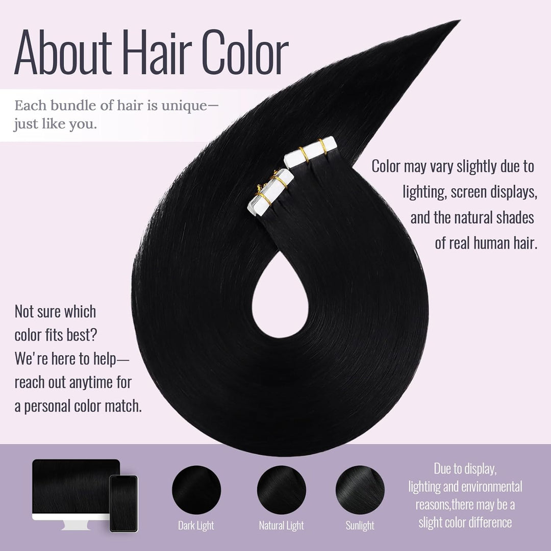 Fshine Extensions Tape in Echthaar 45cm Schwarze Extensions Echthaar Haar 20 Stück Tapes Echthaar Ex