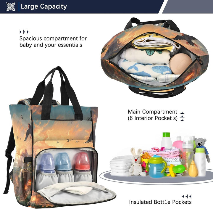 Fliegende Drachen Jagen Feurig Wickeltasche Reiserucksack Grosse Kapazität Schulter Mom Taschen für