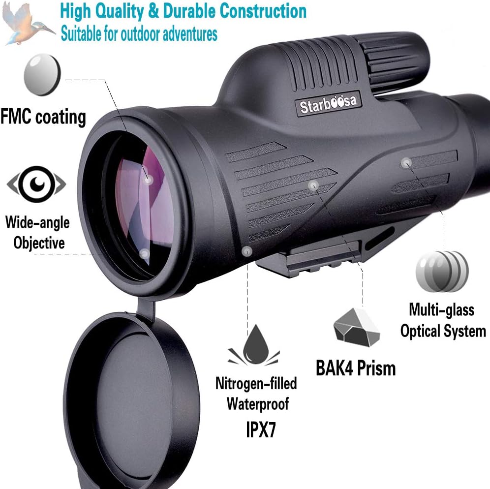12 x 50 High Definition Monokular Teleskop mit Smartphone-Halterung – Wasserdichtes Monokular mit la