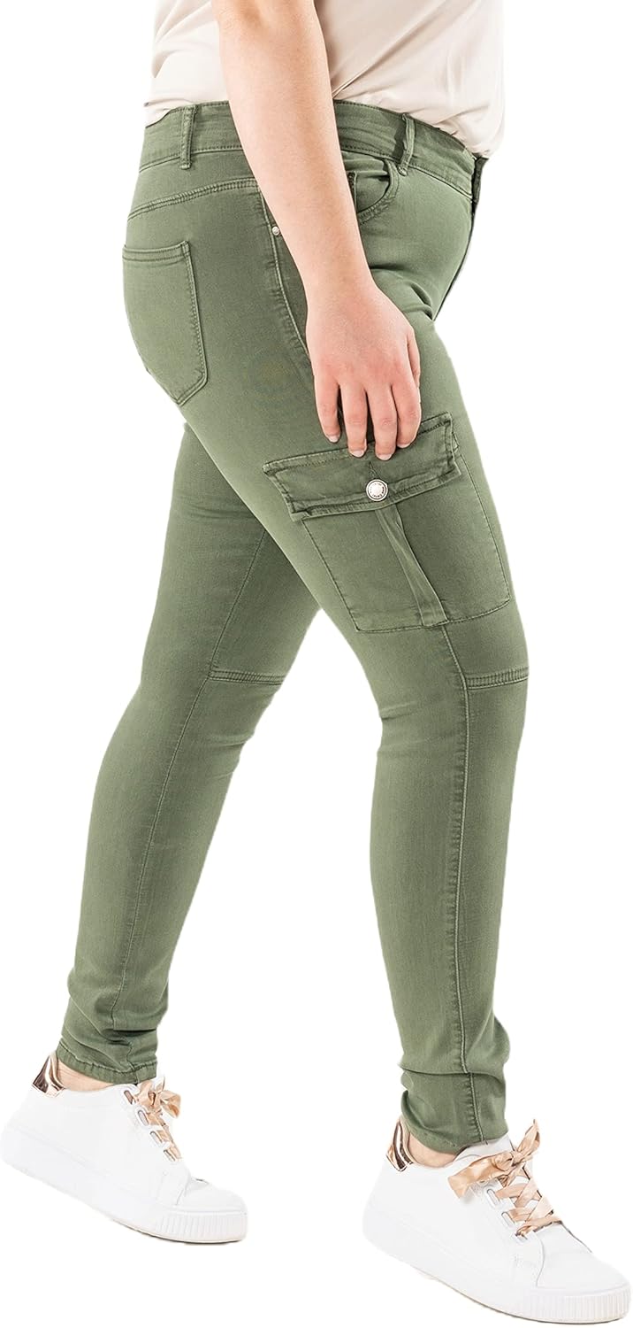 Nina Carter Damen Cargo Jeans grossen Grössen Stretchjeans Plus Size Jeanshosen Used-Look Denim Hose