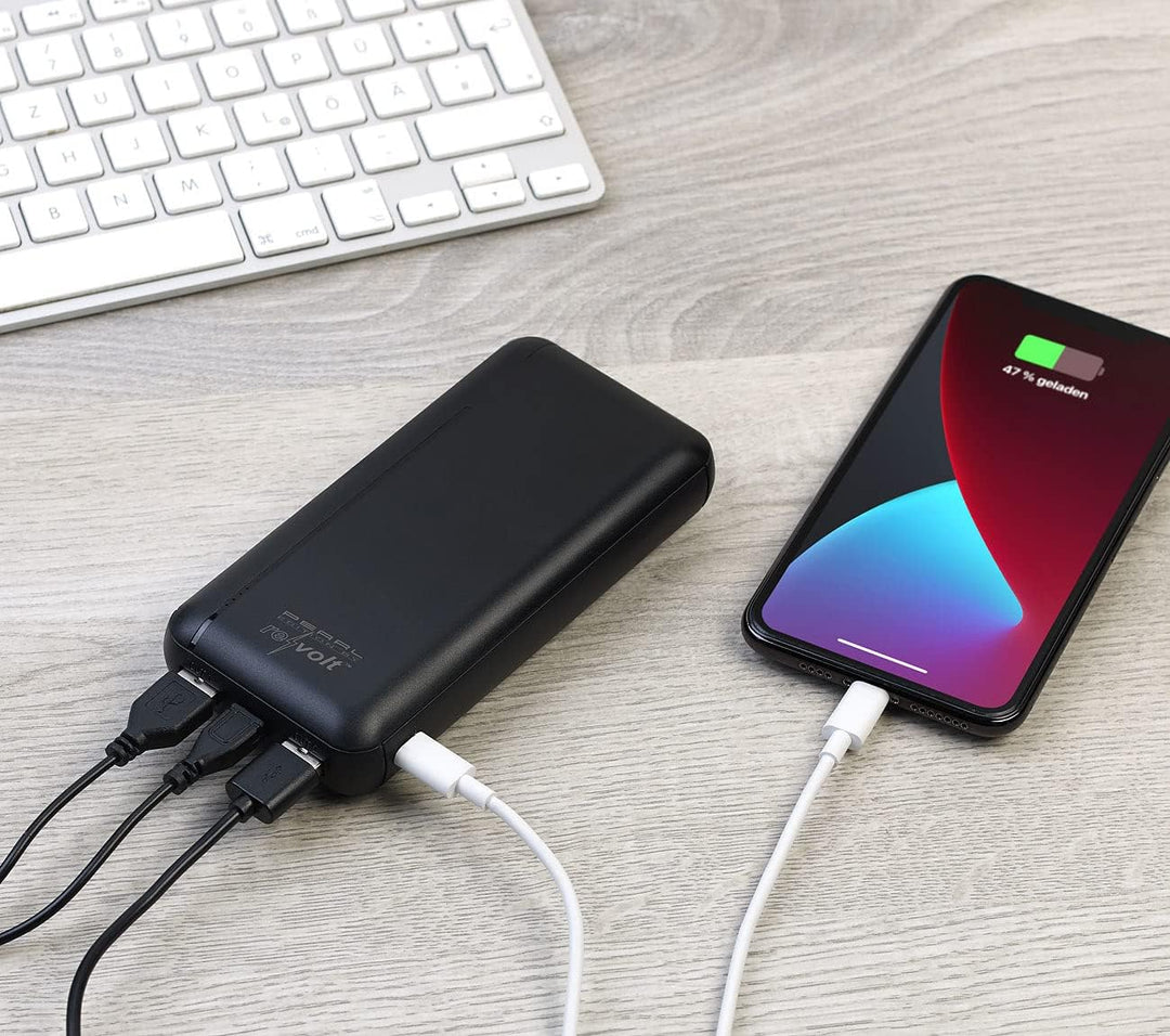 revolt Powerbank 3 Ampere: USB-Powerbank mit 20.000 mAh, USB-C Power Delivery, QC 3.0, 3 A, 20 W (mi