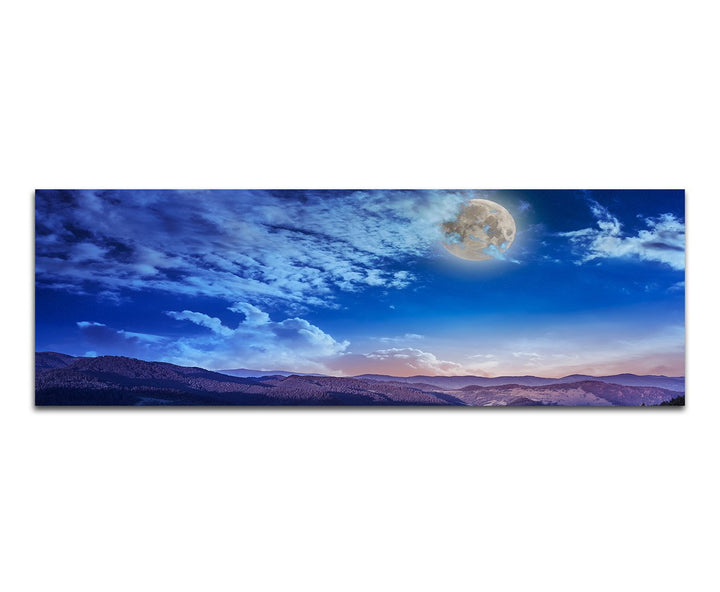 Paul Sinus Art Panoramabild auf Leinwand und Keilrahmen 150x50cm Berge Wiesen Wolkenschleier Nacht V