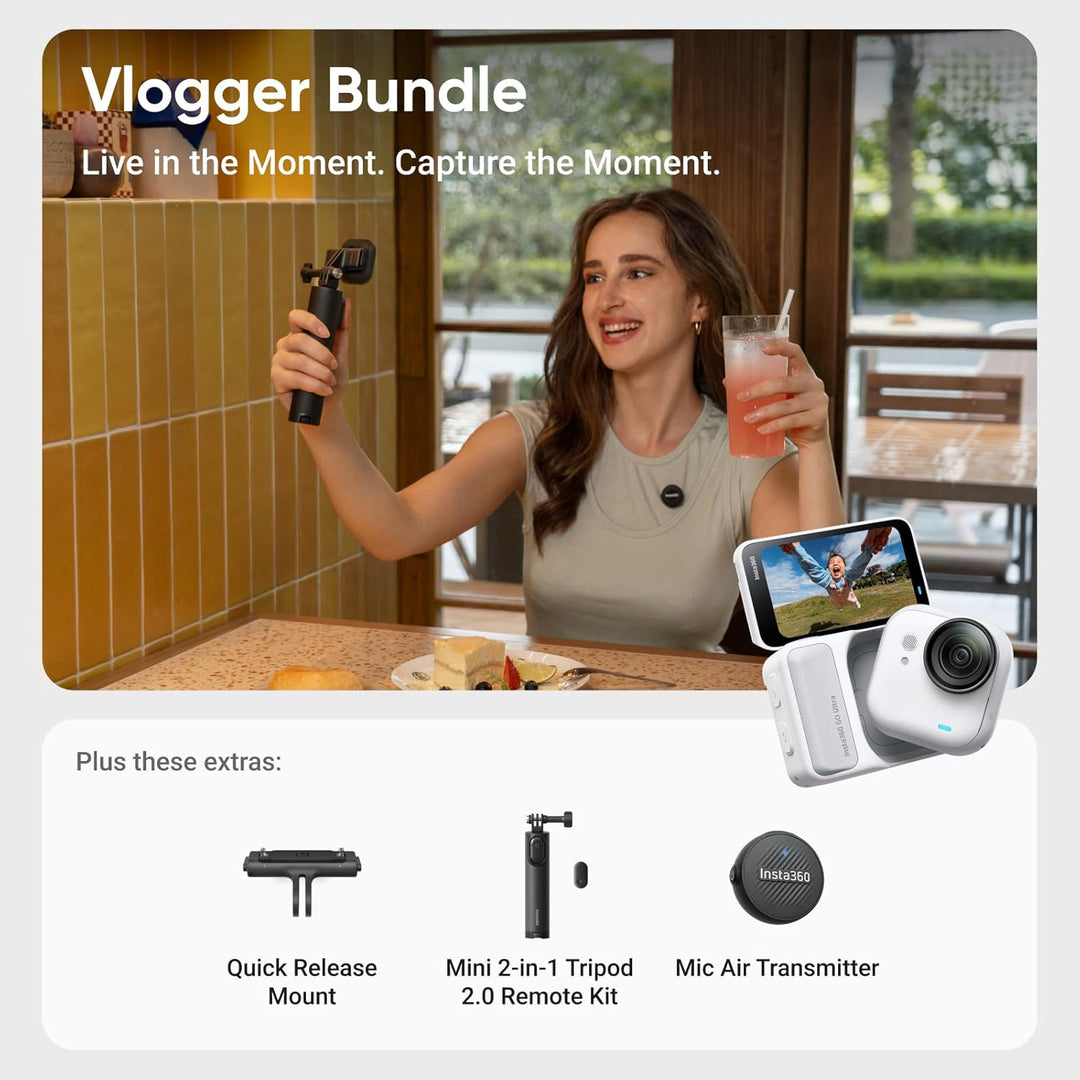 Insta360 GO Ultra Vlogger-Bundle Polarweiss- freihändige 4K Mini-Cam, leicht & mobil, top bei wenig
