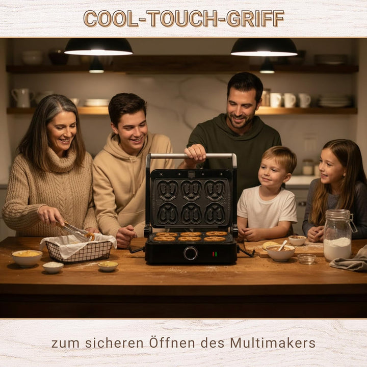 Syntrox Mini Brezel Kombigerät Multifunktionsmaker mit Wechselplatten, Kontaktgrill Edelstahl, Multi