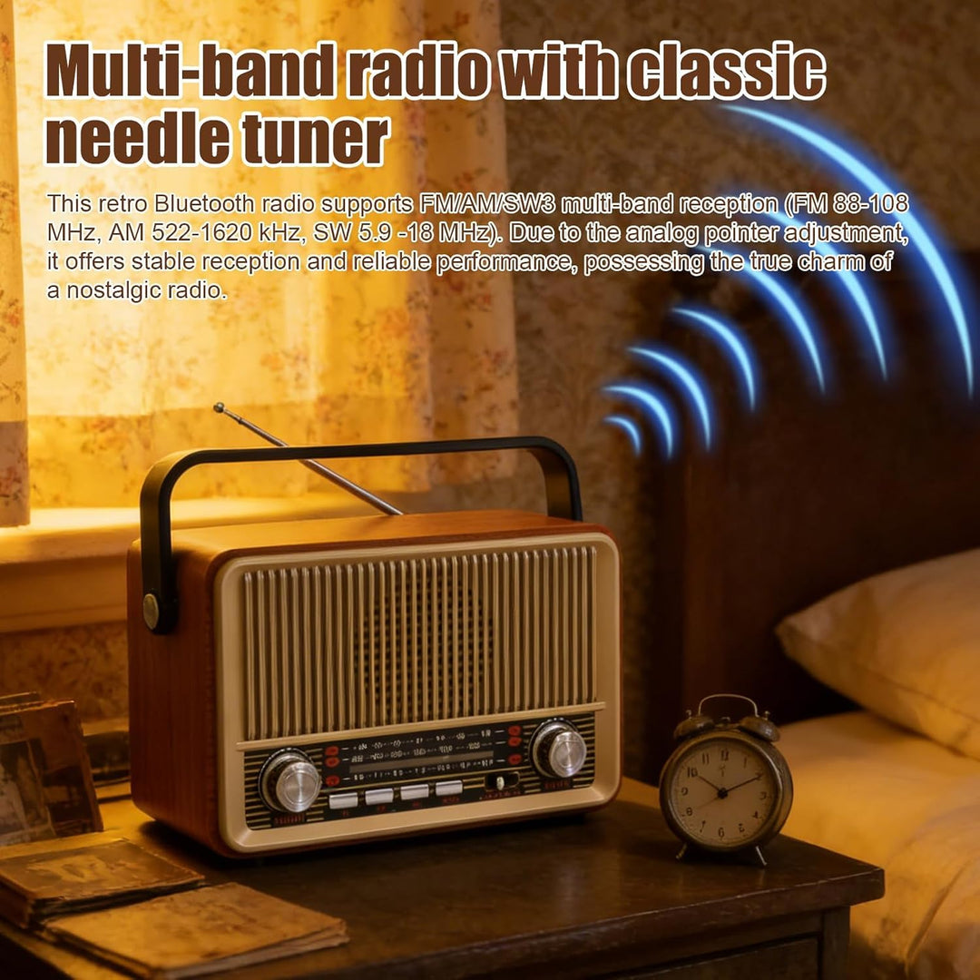 Retro Radio mit Bluetooth AM/FM/SW, Tragbares Nostalgie Kofferradio, Vintage Küchenradio mit USB/TF/