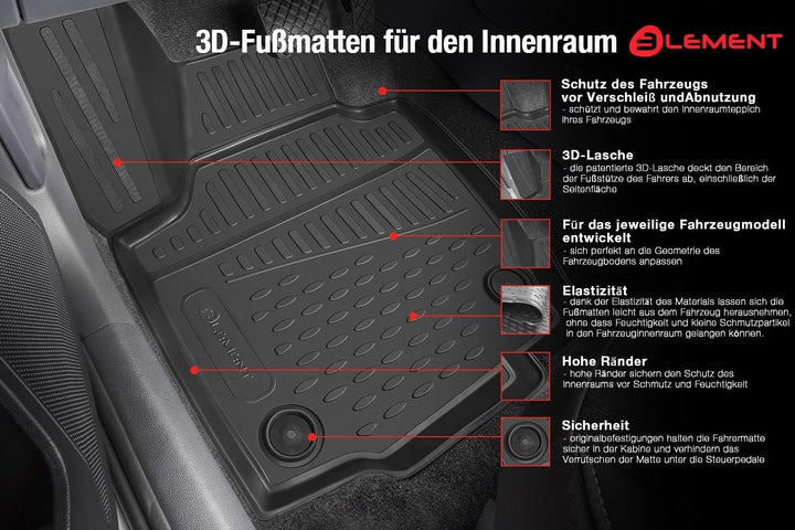 Element 3D Passgenaue Antirutsch Gummimatten Fussmatten Designed für BMW X2 F39 2018->, 4 TLG.