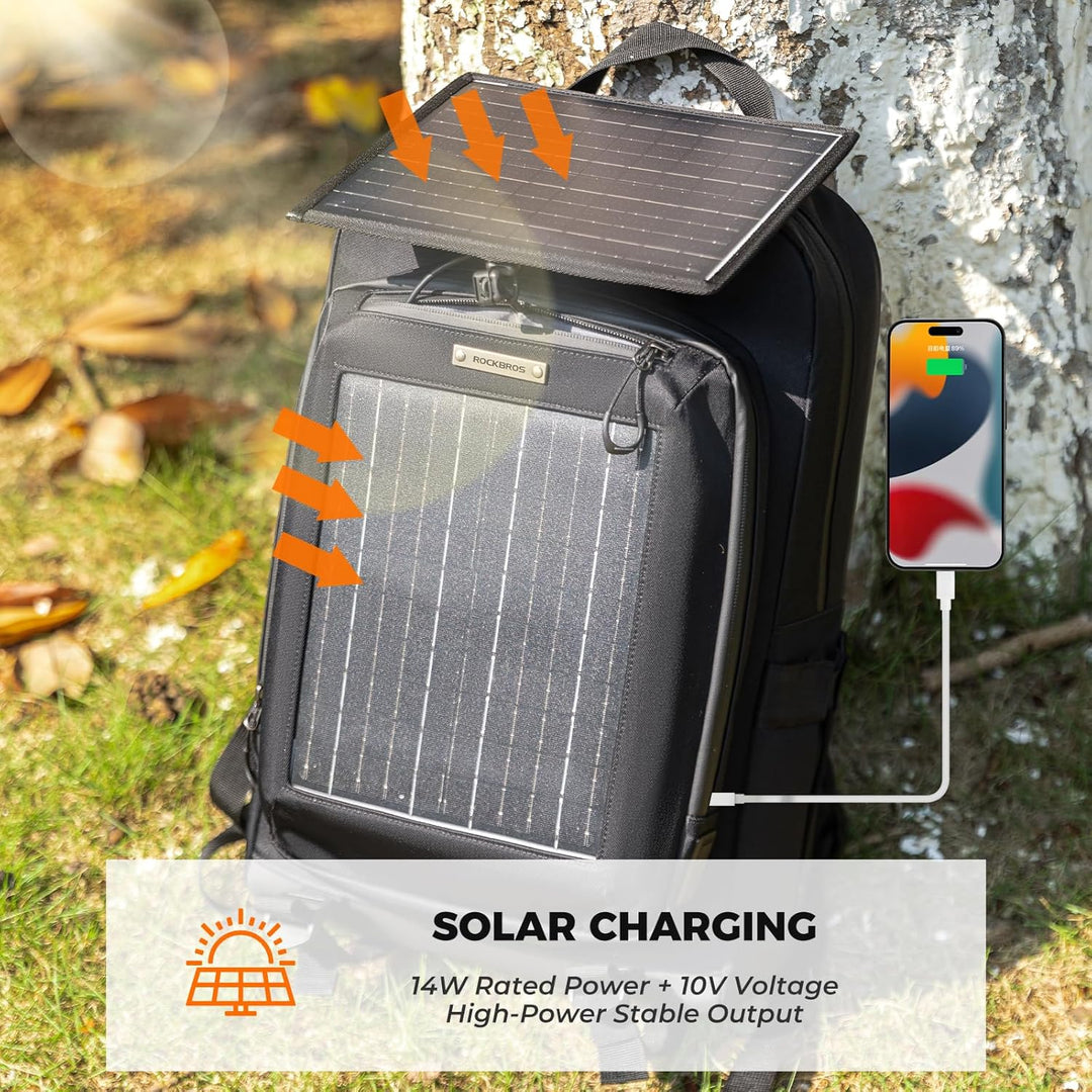 ROCKBROS Solarrucksack Solar Rucksack 20L mit Flexiblem Abnehmbarem 10V 14W Solarpanel Solarpanelruc