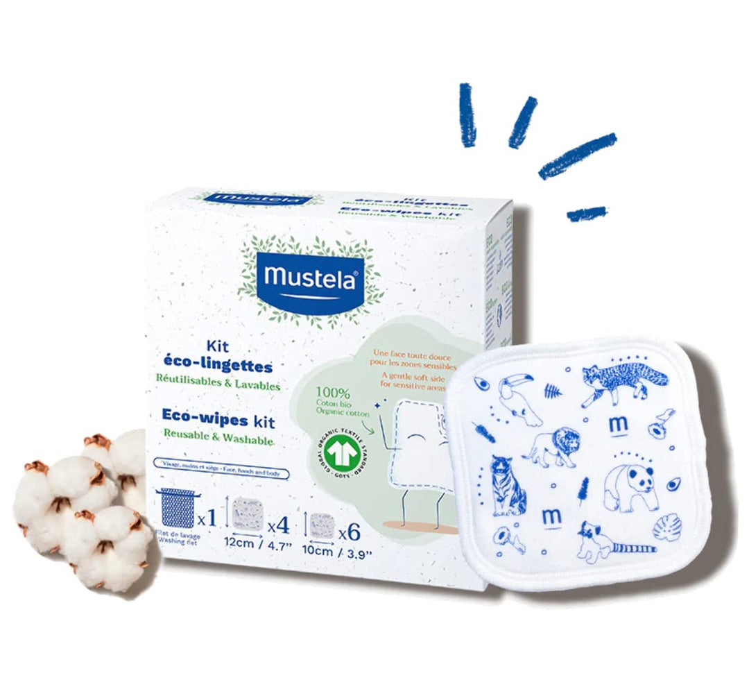 Mustela Wiederverwendbare GOTS-Wickeltücher aus 100% Baumwolle, Körper und Make-up, Baby und ganze F