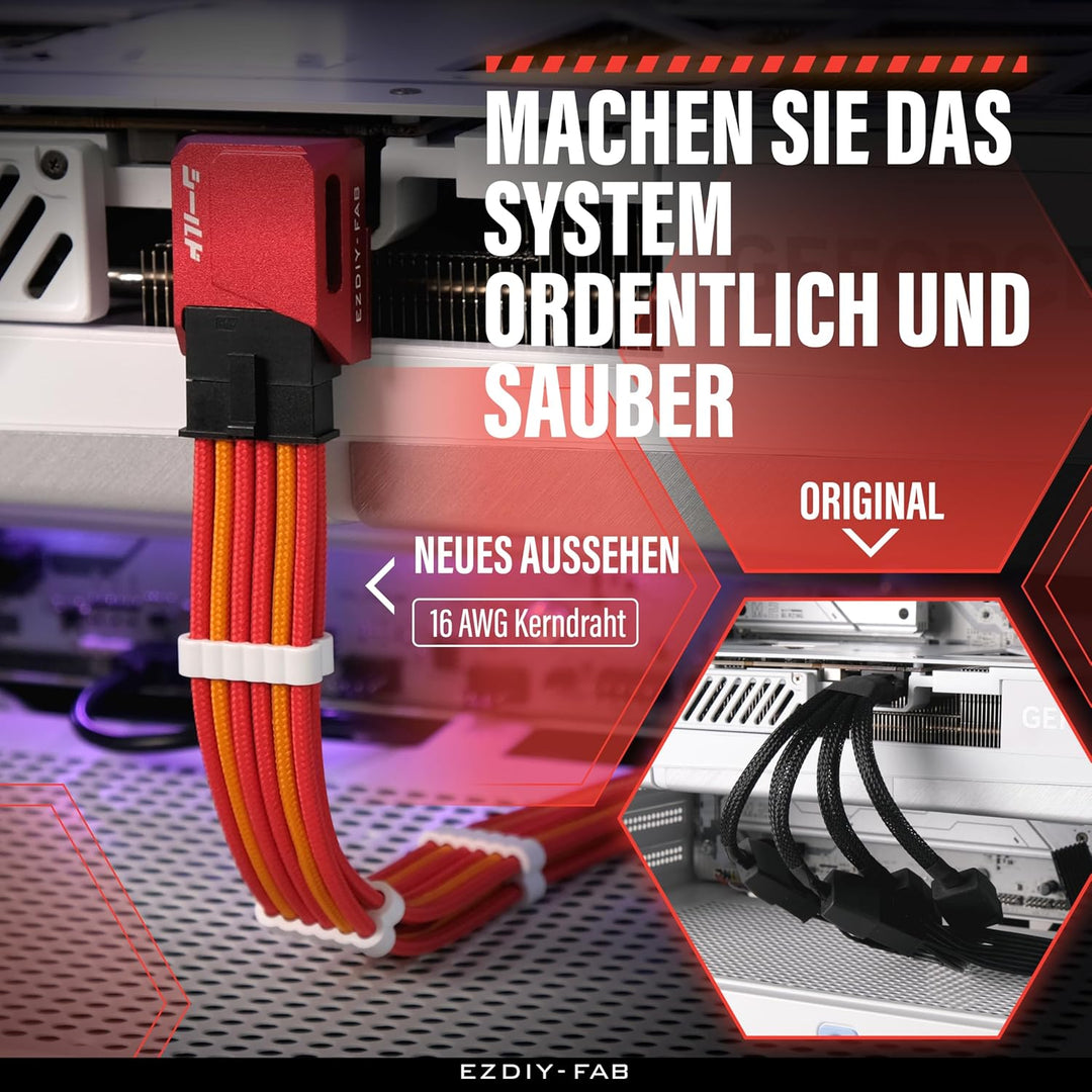 EZDIY-FAB 16AWG PCI-e 5.0 12VHPWR PSU ummanteltes Kabel,600W 12+4 Pin Stecker auf 12+4 Pin Stecker K