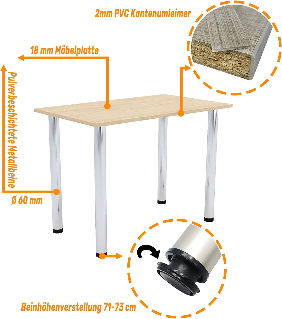 mikon 60x40 | Esszimmertisch - Esstisch - Tisch mit Chrombeinen - Küchentisch - Bürotisch | AHORN 60