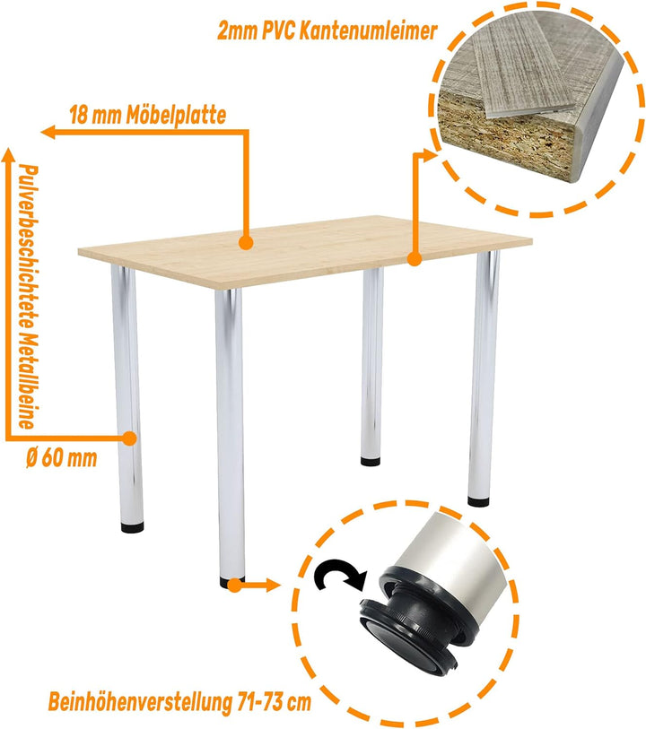 mikon 70x40 | Esszimmertisch - Esstisch - Tisch mit Chrombeinen - Küchentisch - Bürotisch | AHORN 70